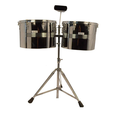 Timbales New Beat Lt-456cd 15 y 16 Pulgadas Cromado Con Cencerro y Baquetas